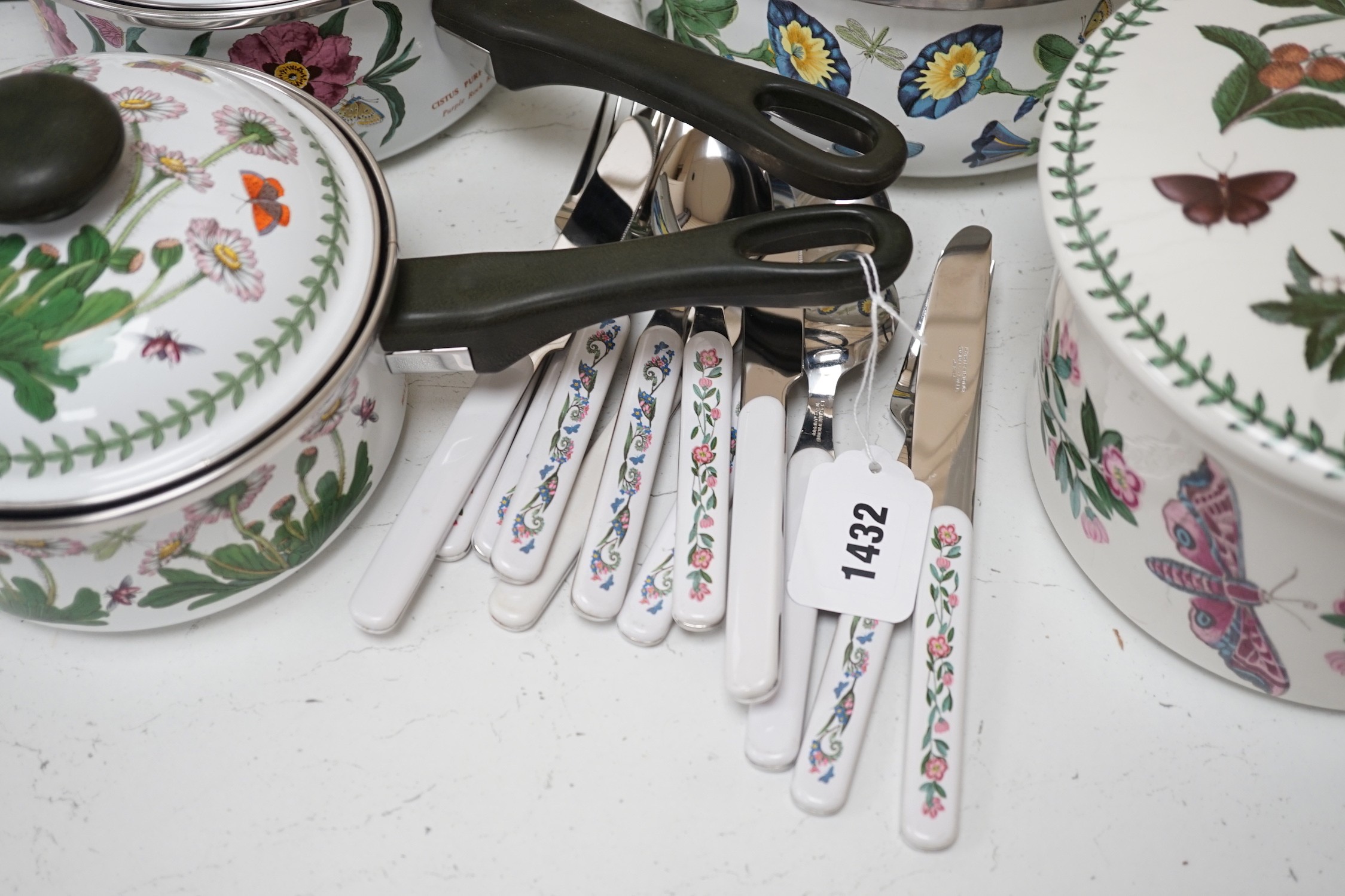 A quantity of Portmeirion wares including pans, flatware, kettle etc.